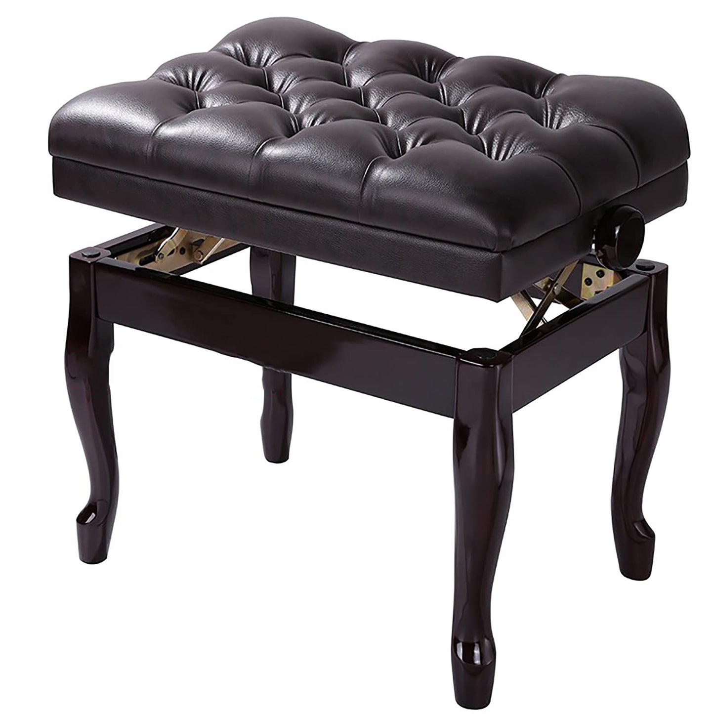 Leather Piano Bench Adjustable Deluxe Piano Bench Solid Wood Piano Stool with Pu Thickened Cushion Artist Concert Piano Bench,Height: 47~57 Cm/K Walnut Brown