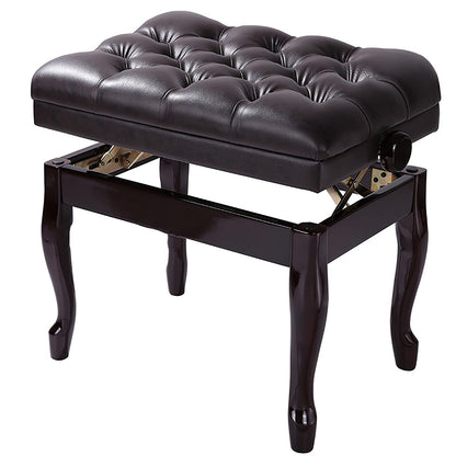Leather Piano Bench Adjustable Deluxe Piano Bench Solid Wood Piano Stool with Pu Thickened Cushion Artist Concert Piano Bench,Height: 47~57 Cm/K Walnut Brown