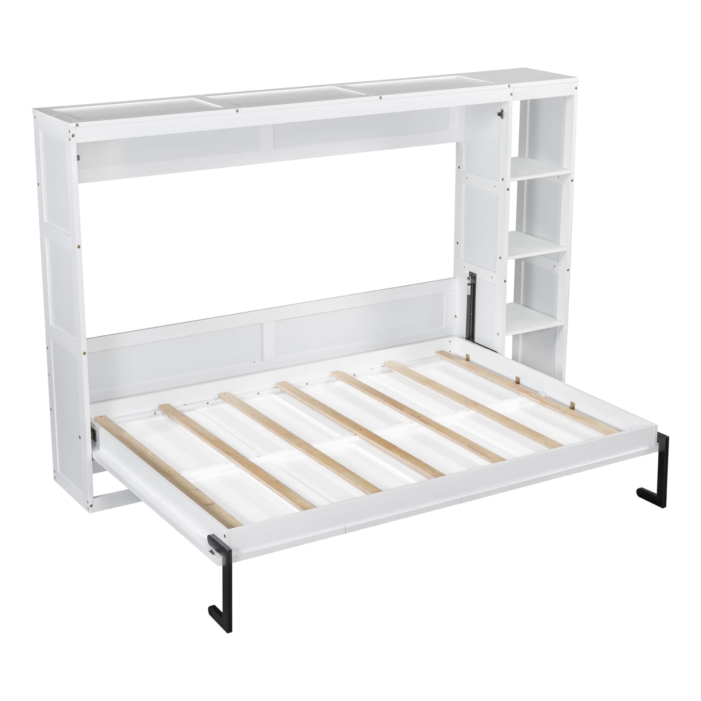 GDFStudio Boden Full Size Murphy Bed, Full Size Murphy Bed with Bookshelf, 4 Storage Shelves, Ample Storage Space, Organized as Cabinet, Saving Space Design, Perfect for Small Apartment, White
