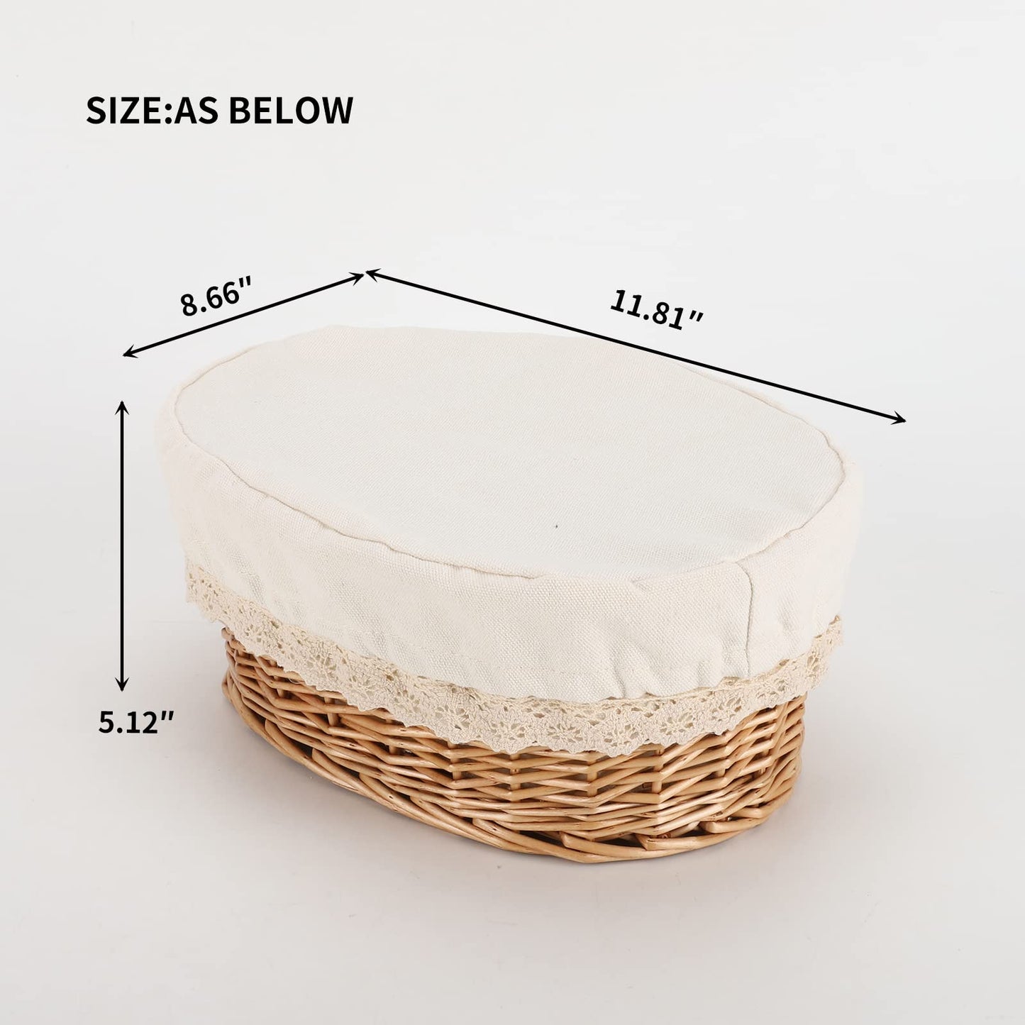 YAHUAN Round Bread Basket Serving Woven Bread Baskets Wicker Basket Sourdough Proofing Basket with Removable Liner and Cover (Wicker)