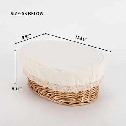 YAHUAN Round Bread Basket Serving Woven Bread Baskets Wicker Basket Sourdough Proofing Basket with Removable Liner and Cover (Wicker)