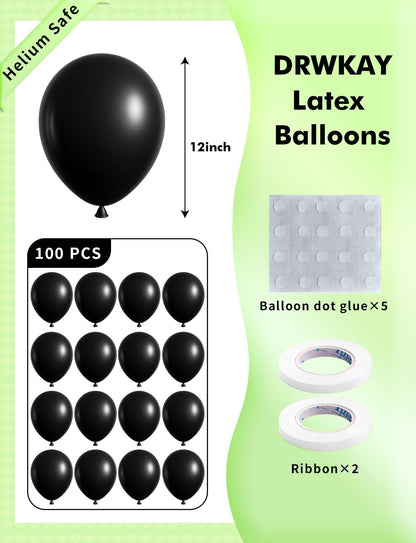 Matte Black Balloons 100 Pack - 12 Inch Helium-Ready Latex for Elegant Party Decorations