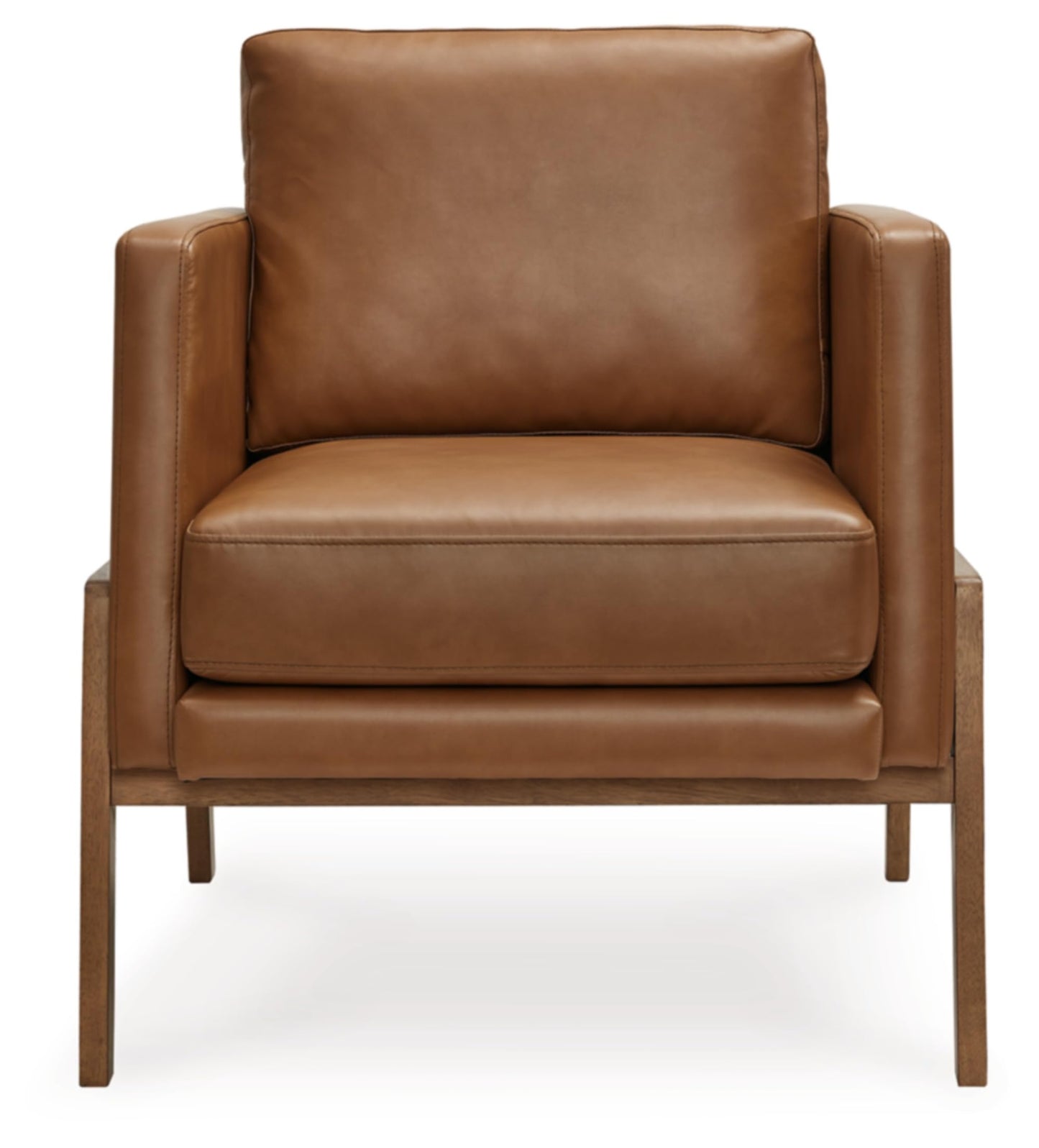 Signature Design by Ashley Numund Contemporary Faux Leather Upholstered Accent Chair with Removable Cushions and Track Arms, Light Brown
