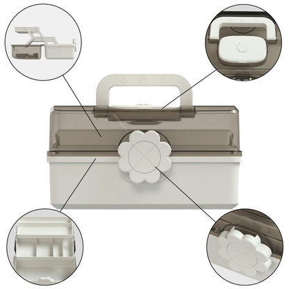 Covetree Hair Accessories Organizer with Handle, Lockable Three-Layer Multipurpose Art Supplies Storage Box and Plastic Jewelry Box, Sewing Organizer (White)