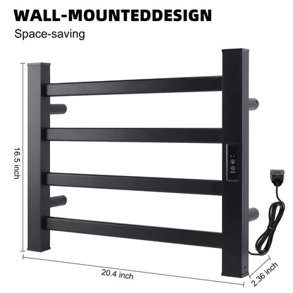 Towel Warmer Heated Towel Bar-Rack - Nopwer Bathroom Wall Mounted Electric Towel Drying Plug-in Matte Black 8 Bars