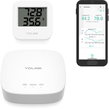 YoLink SpeakerHub & Two Temp/Humidity Sensors Starter Kit – Audio Hub Plays Tones/Sounds, Spoken Messages, Text Messages, LoRa-Powered ¼ Mile Range, Compatible with IFTTT, WiFi Required