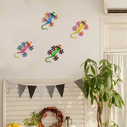 YEAHOME 4 Pack Metal Geckos Wall Art, Inspirational Mexican Outdoor Decor for Farmhouse, Porch, Patio