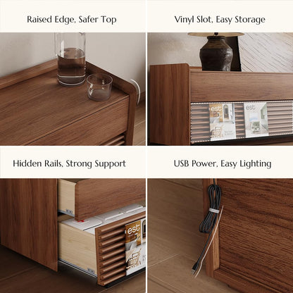 POVISON Fully-Assembled Mid Century Modern TV Stand, 94.49" Wood Media Console with Adjustable LED Light, Entertainment Center with Storage for Living Room