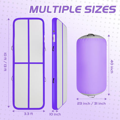 KIKILIVE Inflatable Gymnastics Tumble Mat 13ft and Air Roller 40x23inch Purple Gray, Air Mat Track 4 inches Thickness and Air Roller Gymnastics Barrel with Electric Air Pump for Home Use Outdoor Training Cheerleading Beach Park
