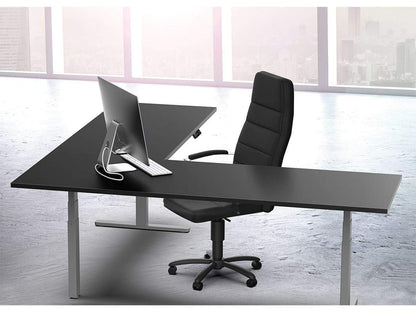 Monoprice Triple-Motor Sit-Stand Corner Desk Frame - Height-Adjustable, L-Shaped, Gray - Workstream Collection