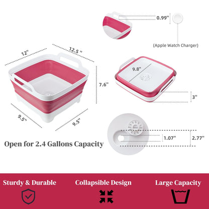 Collapsible Wash Basin for Baby Bottles - 2.4 Gallons Portable Wash Bin for RV Camping Sink, Space-Saving Dish Tub (Gray)