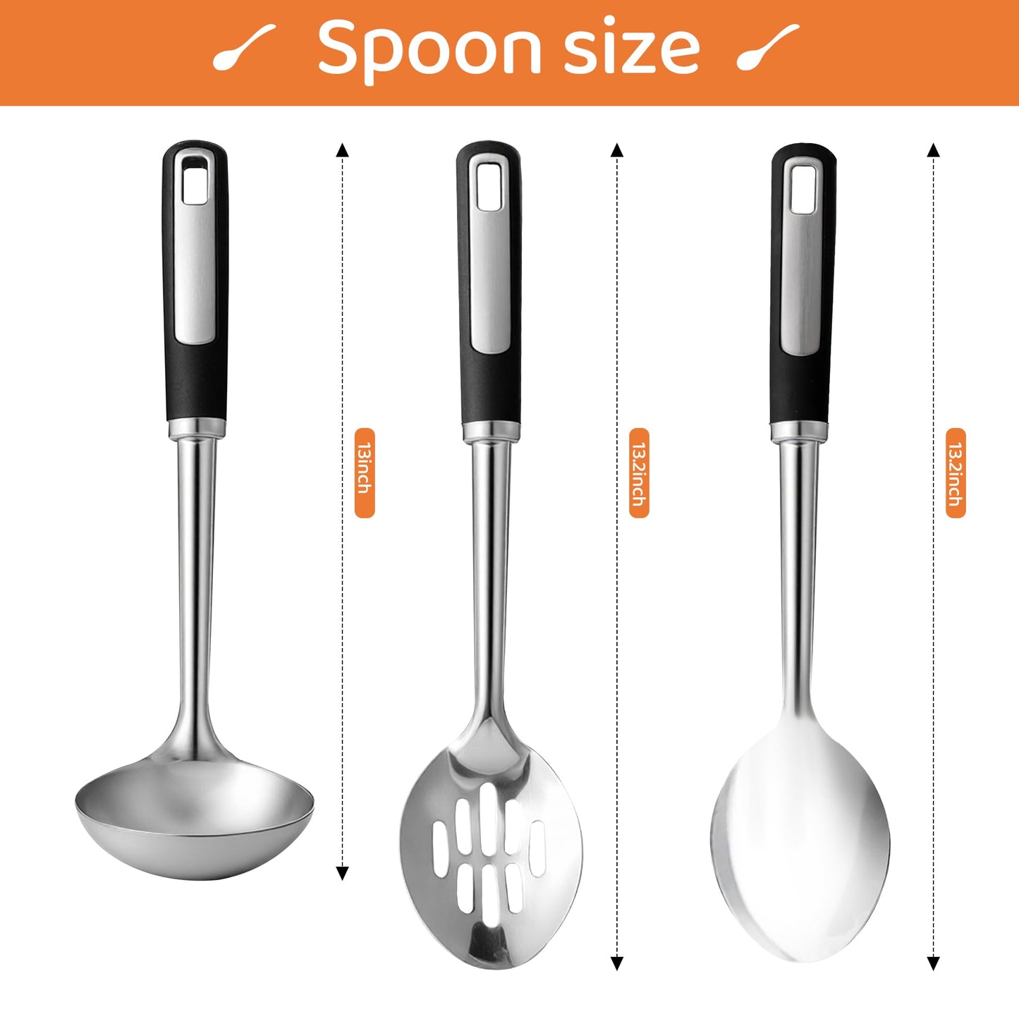 Stainless Steel Cooking Spoons Set, Large Serving Spoons Stainless Steel with Soup Ladle, Solid Spoon & Slotted Spoon, 3-Piece Thickened Metal Cooking Spoon for Kitchen Serving & Cooking