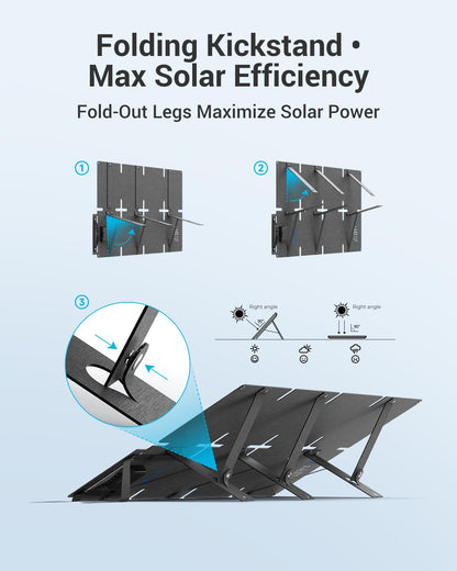 BigBlue 60W Portable Solar Panels with PD 45W USB-C, 20W USB-A, DC Port for Power Station, Phone, Power Bank, Tablet, IP68 Waterproof Foldable Solar Charger with Kickstand for Camping, RV, Emergency