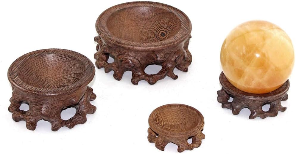 GOLDY&WENDY Oriental Asian Rosewood Crystal Decorative Ball Display Stand Pedestal Stands