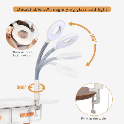 Professional 3 in 1 Facial Steamer Upgrade Esthetician Steamer with hot & Cold Nozzle 5X LED Magnifying Lamp Beauty Salon Spa