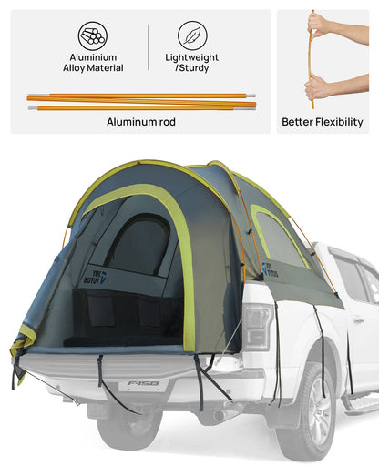 JOYTUTUS Pickup Truck Tent 5ft 2.0, Waterproof PU2000mm Double Layer for 2 Person, Portable Truck Bed Tent with Rainfly, Green, Aluminum Pole