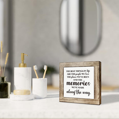 Family Signs, Rustic Home Decor for Shelves, Family Room Decors, Farmhouse Wooden Table Sign, Meaningful Gift for Friends Families, The Best Things in Life are the People We Love Sign 5.9×5.9 inches