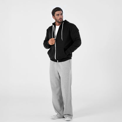 Ohoo Men's Zip Up Hoodie Lightweight Slim Fit Sweatshirt Full Zip Hooded Jacket / DCF002-BLACK-M