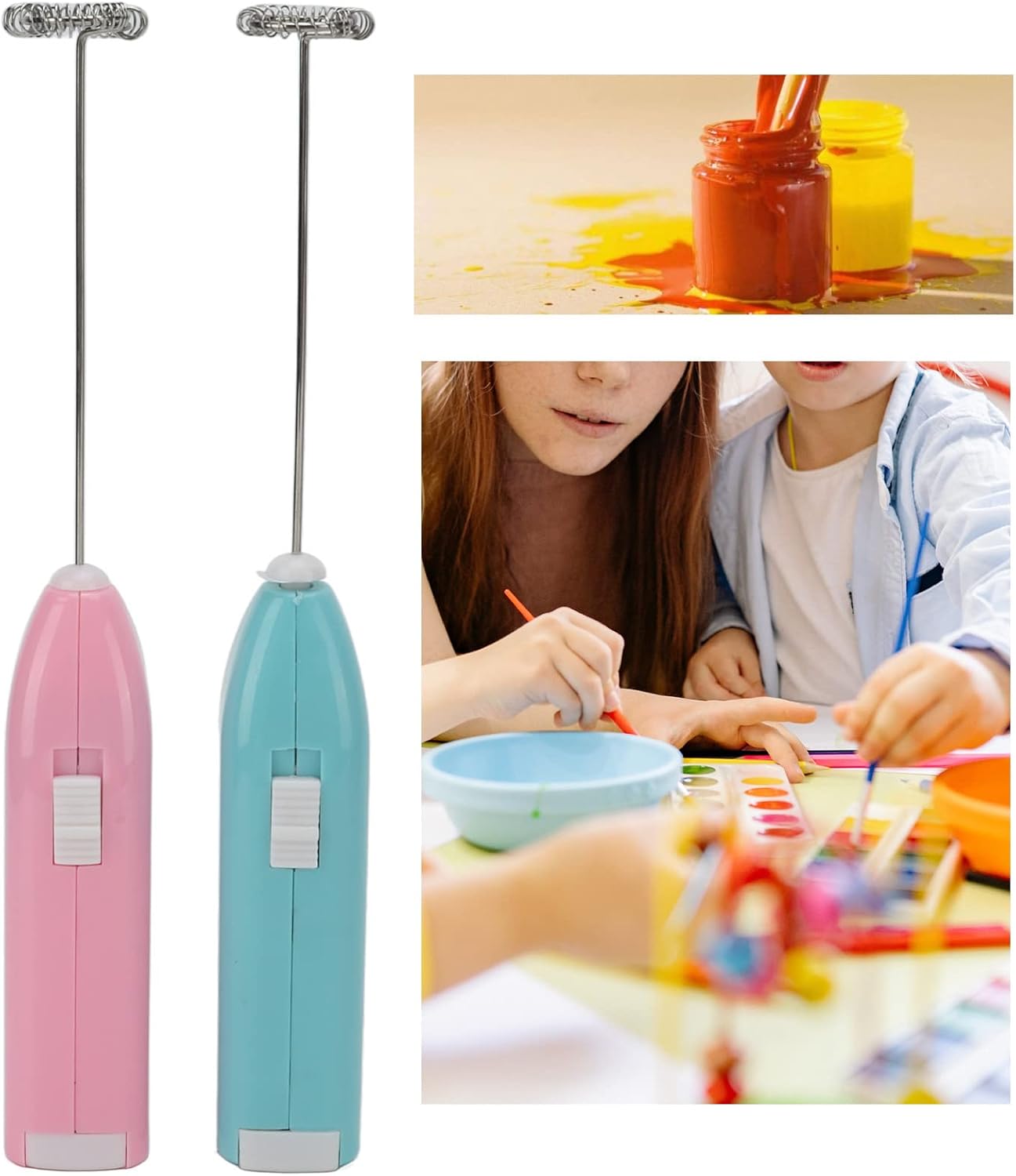 2 Pcs Mini Hand Mixer, High Frequency Motor, One Hand Control, Rustproof Stainless Steel Electric Stirrer for Household