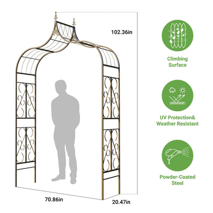 Meyrines Metal Garden Arbor, 102.36” Tall Wrought Iron Archway for Climbing Plants & Flowers, British-Style Garden Trellis (Black)