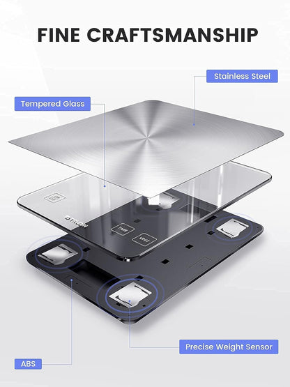 33lb Food Scale, NASA-Grade Digital Kitchen Scale, Precisely Measures Grams and Ounces for Baking and Cooking, Waterproof Tempered Glass & Stainless Steel Platform