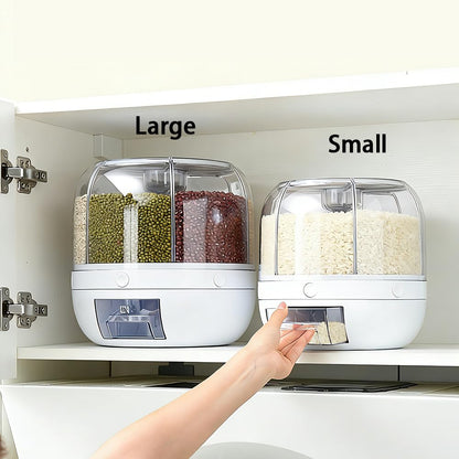 Wnnideo Rotating Grain Storage Bin 6 Grids Rice Container One-Click Output Large Capacity Food Dispenser For Rice Grains Sealed Moisture Proof Organizer (Small)