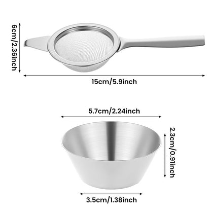 2.2" Matcha Sifter Mini Fine Mesh Strainers Small Tea Strainers Matcha Filter with Handle Metal Sieve Stainless Steel for Cocktail Loose Tea Coffee, Silver