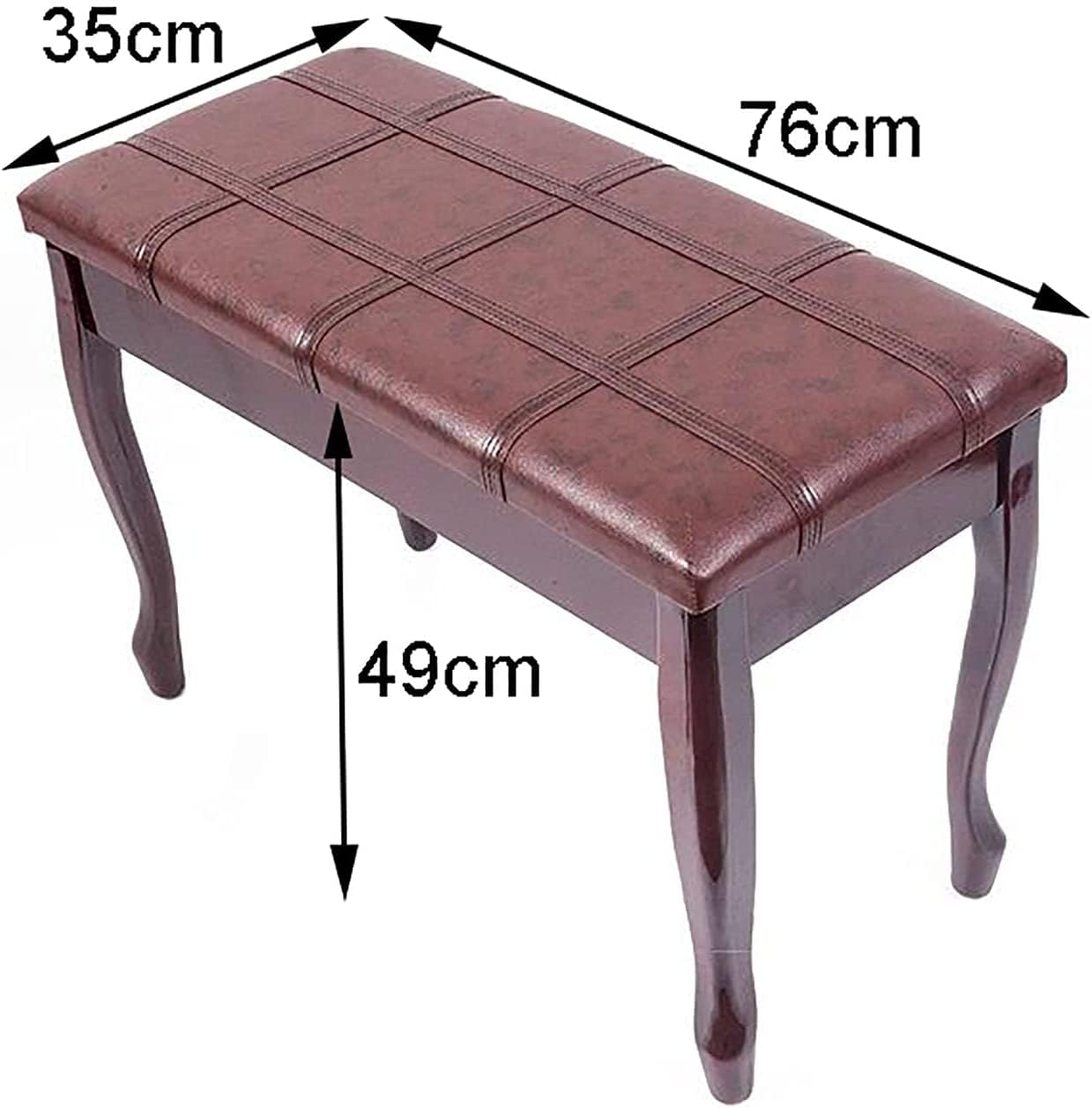 FKTHYO Piano Stool Piano Bench Dressing Table Stool Genuine Leather Artist Piano Bench, Piano Stool with Solid Wood Legs & Padded Cushion, 76 x 35 x 49CM, Support up to 180KG, Mahogany
