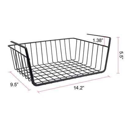 Undershelf Storage Basket Under Shelf Wire Basket Household Metal Under Shelf Hanging Storage Bin Basket Slides Under Shelves for Storage Space Saving for Kitchen Pantry Bookshelf (Medium, 2 PCS)