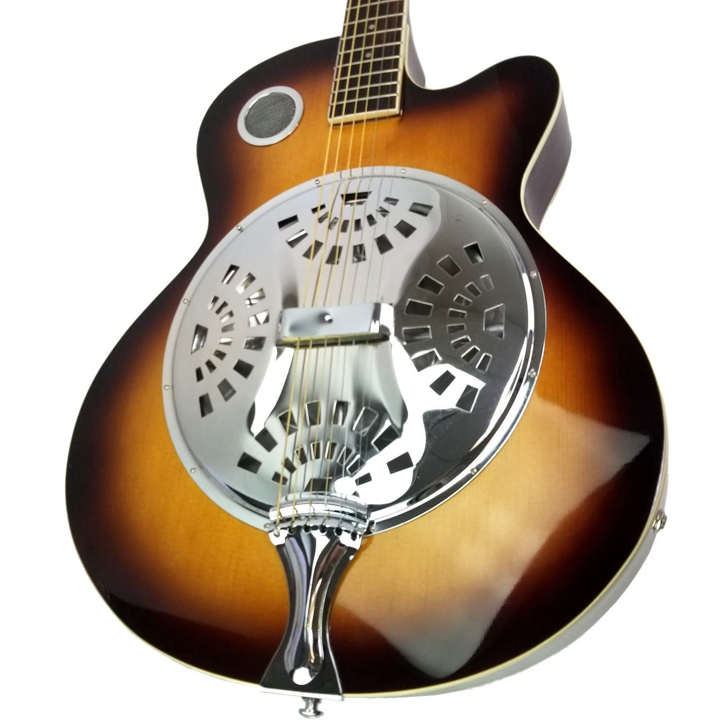 Acoustic Electric Guitar Sunburst Mahogany Traditional Resonator with Built-in Pre Amplifier, Steel Strings