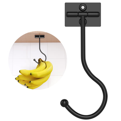 Josmimic Under Cabinet Banana Hook Foldable - Adhesive Banana Holder, Foldable with Magnets When Not in Use, Under Counter Banana Hook, Stainless, Hold 13 LB, Black