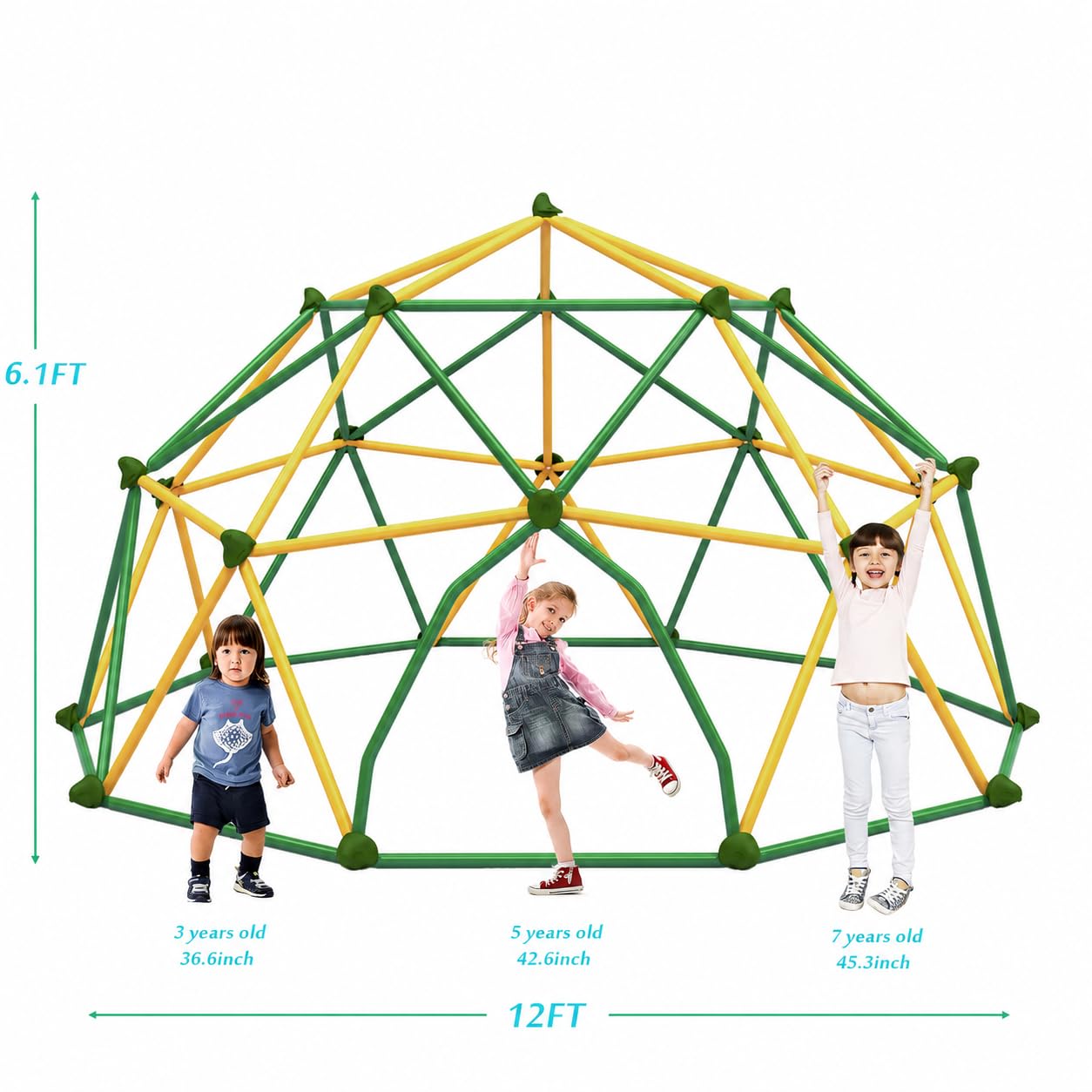Virubi 12 FT Climbing Dome for Kids 3-10, Geometric Jungle Gym, Outdoor Play Equipment Supports 1000 lbs, Anti-Rust Easy Assembly
