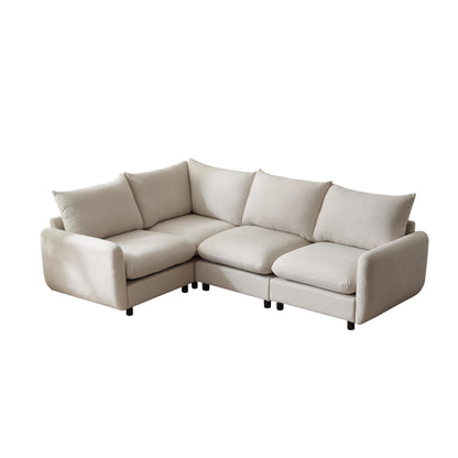 Christopher Knight Home Keria 4-Seater Sofa, Wooden Frame Modular Sectional Sofa, Upholstered Couch Set for Living Room, Soft Seating Lounge Sofa, Comfy Reading Chair Set, White Sand