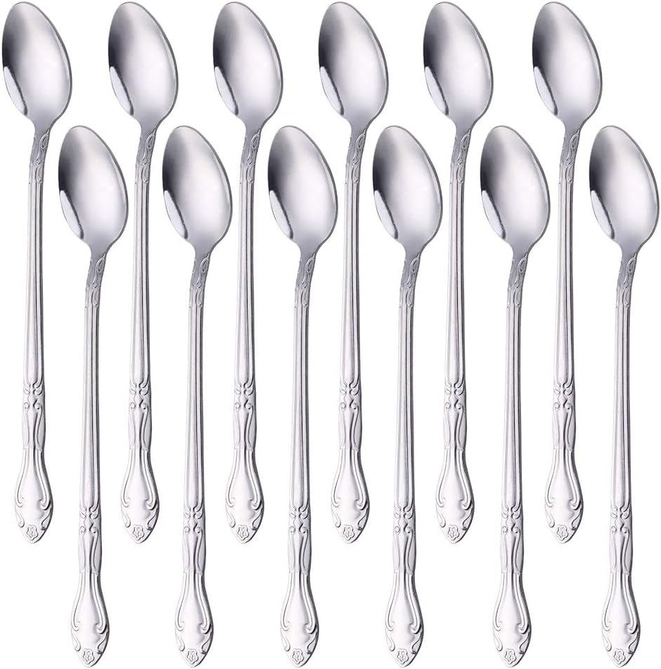 Iced Tea Spoon Set for 12, 7.9-Inch Stainless Steel Coffee Spoon Set, Ice Cream Dessert Spoon