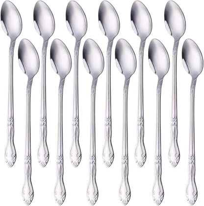 Iced Tea Spoon Set for 12, 7.9-Inch Stainless Steel Coffee Spoon Set, Ice Cream Dessert Spoon
