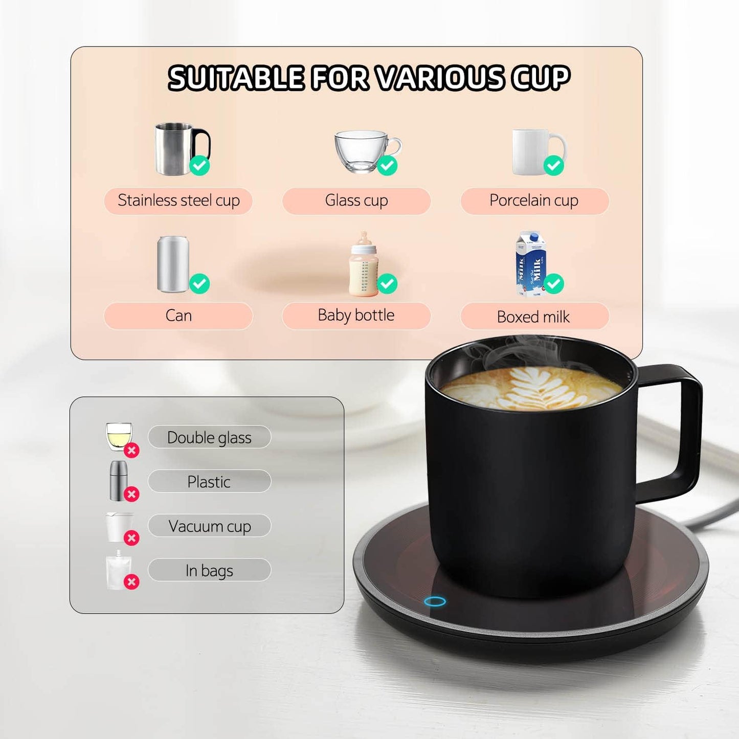 2 Coffee Mug Warmer, Smart Coffee Warmer Candle Warmer with Auto Shut Off for Office Desk, Cup Warmer with Temperature
