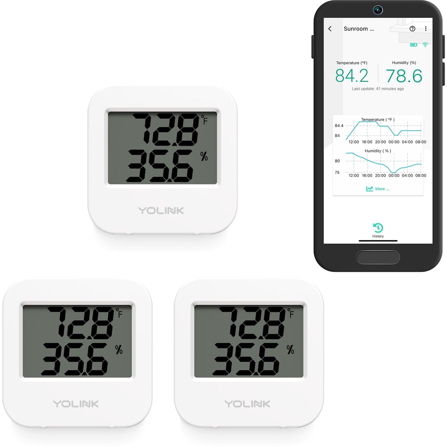 YoLink SpeakerHub & Two Temp/Humidity Sensors Starter Kit – Audio Hub Plays Tones/Sounds, Spoken Messages, Text Messages, LoRa-Powered ¼ Mile Range, Compatible with IFTTT, WiFi Required
