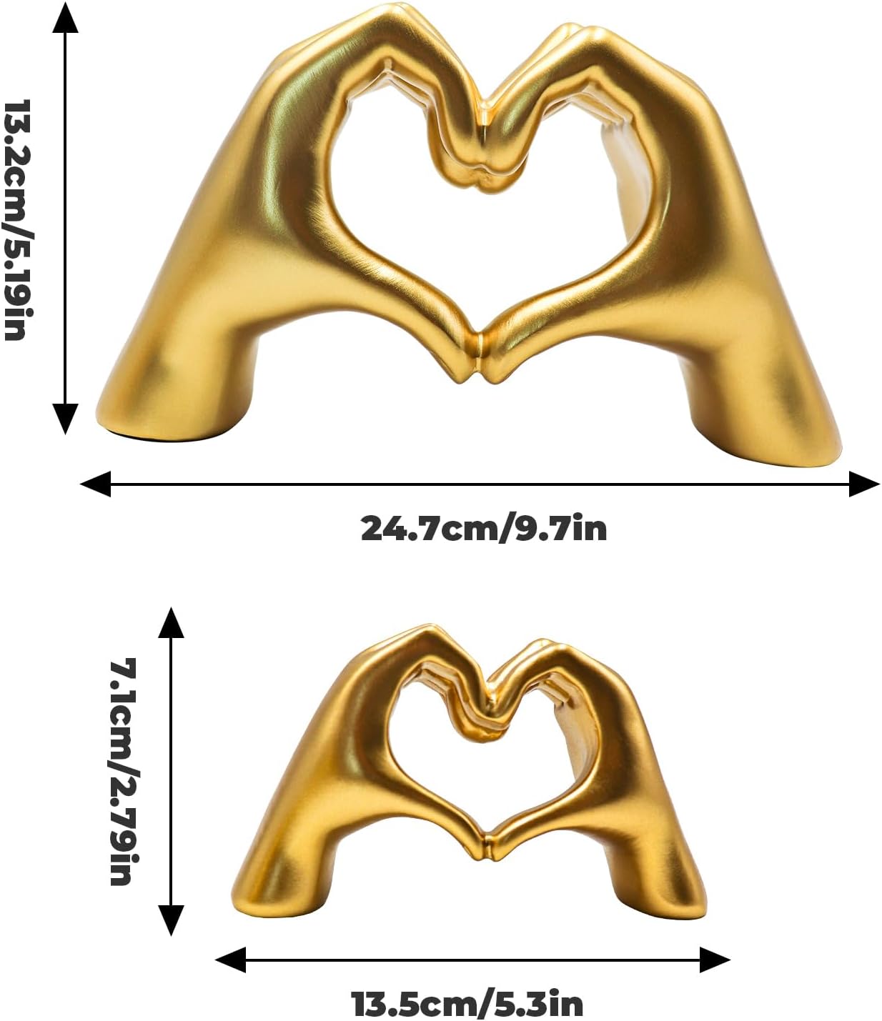 Oooct 2 Pack Gold Heart Hands Sculpture Decor, Resin Golden Modern Abstract Love Finger Statue, Gold Hand Model