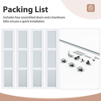 EaseLife Preassembled Bi-Fold Doors, for 72"x 80" Opening,Tempered Frosted Glass Closet Folding Barn Door with Concealed Hardware Kit,MDF Wood Panel,Water-Proof PVC Surface,Easy Installation