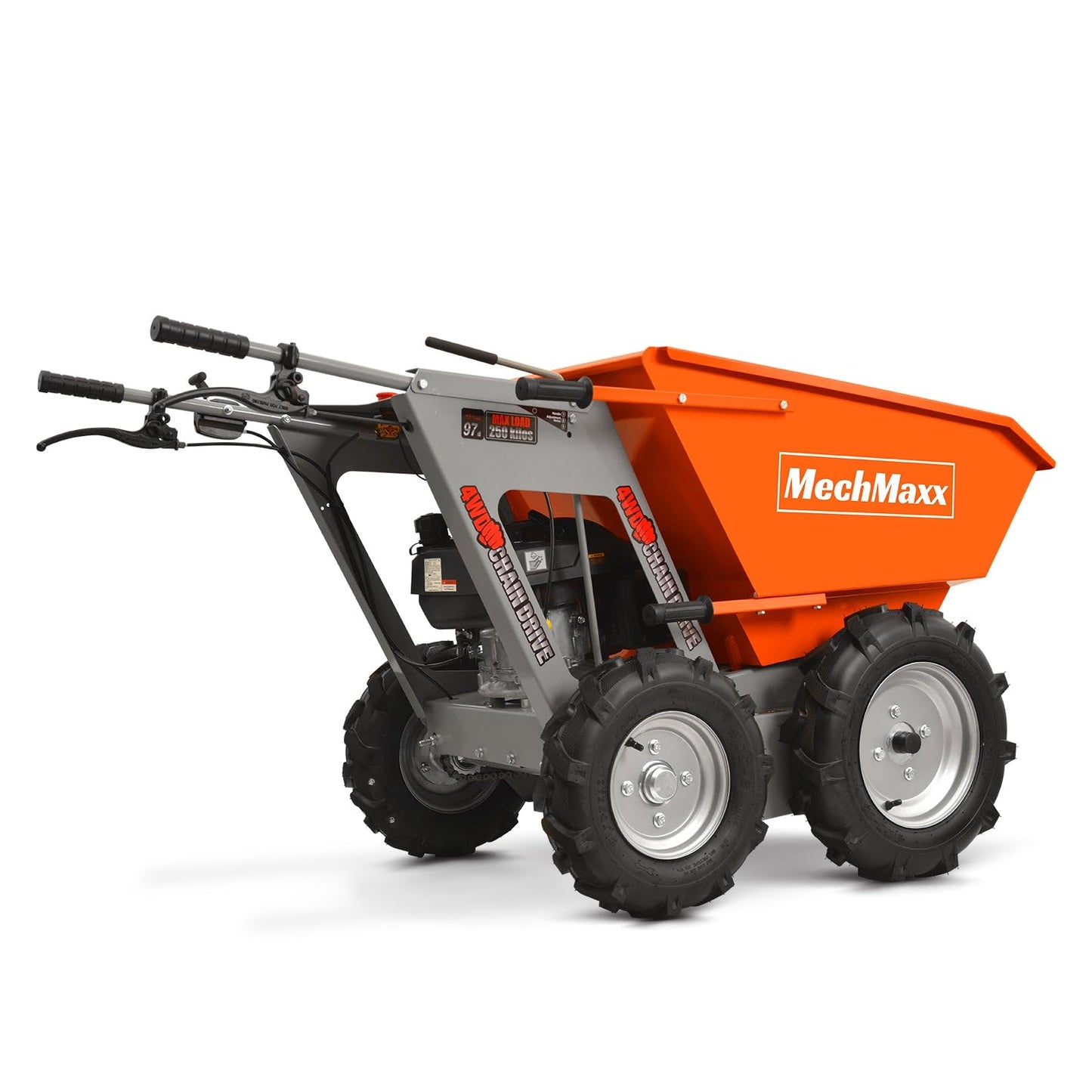 MechMaxx 660lbs Loading Capacity 201cc 6.5HP Gas Powered Wheelbarrow Dumper Garden Cart, Four-Wheel Drive, 4F+1R Gearbox, Model T25