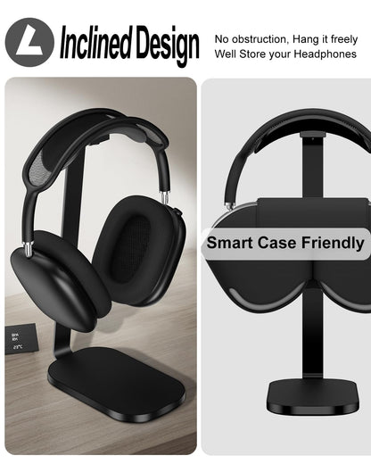 VICHYIE Headphone Stand for AirPods Max, Headset Holder with Aluminum Supporting Rod, Heavy Base Desk Stand Headphones Support Accessory for All Headphones - Black