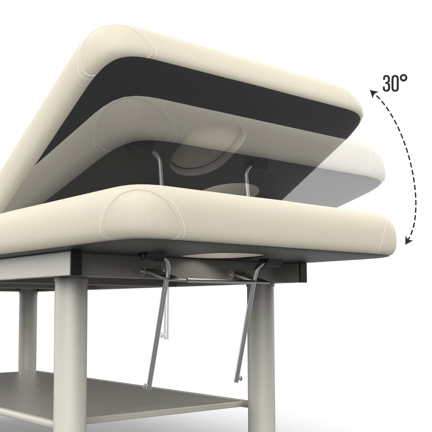 Heavy Duty Professional Stationary Massage Bed Wide Massage Table with Backrest for Treatment Physical Therapy Spa Facial Bed, Metal Frame PU Leather Segmented Structure