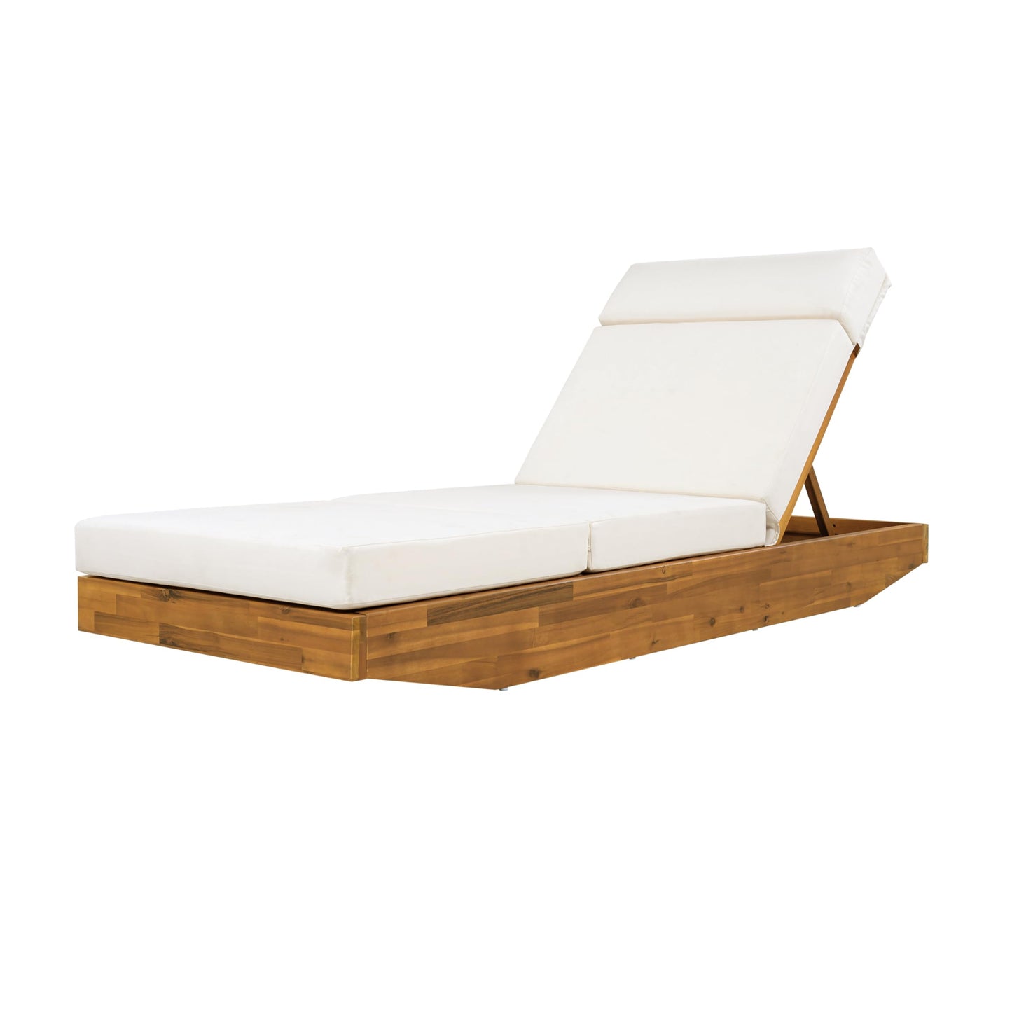 Christopher Knight Home Maril Acacia Wood Chaise Lounge Chair Outdoor, Adjustable Backrest Sun Lounger Recliner, Patio Outdoor Chaise Lounge with 4" Thick Water-Resistant Cushion, Teak+Cream