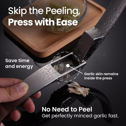 No Peeling Required Garlic Press Stainless Steel with Two Detachable Handles for Coarse & Fine Mincing-Premium Garlic Mincer Tool, Easy to Clean, Dishwasher Safe Garlic Crusher, Lifetime Replacement