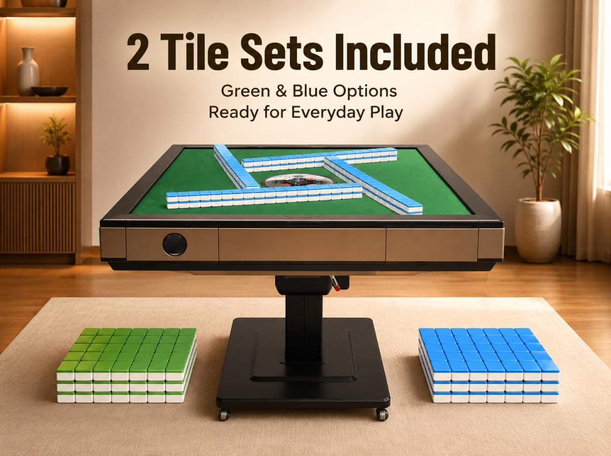 HUANGZHE Auto Foldable Mahjong Table for Chinese//Taiwanese Rules - Ultra Thin Electric Shuffling Machine 42mm Mahjong Tiles Without Numerals &Mahjong Storage Bag (Easy Assembly)