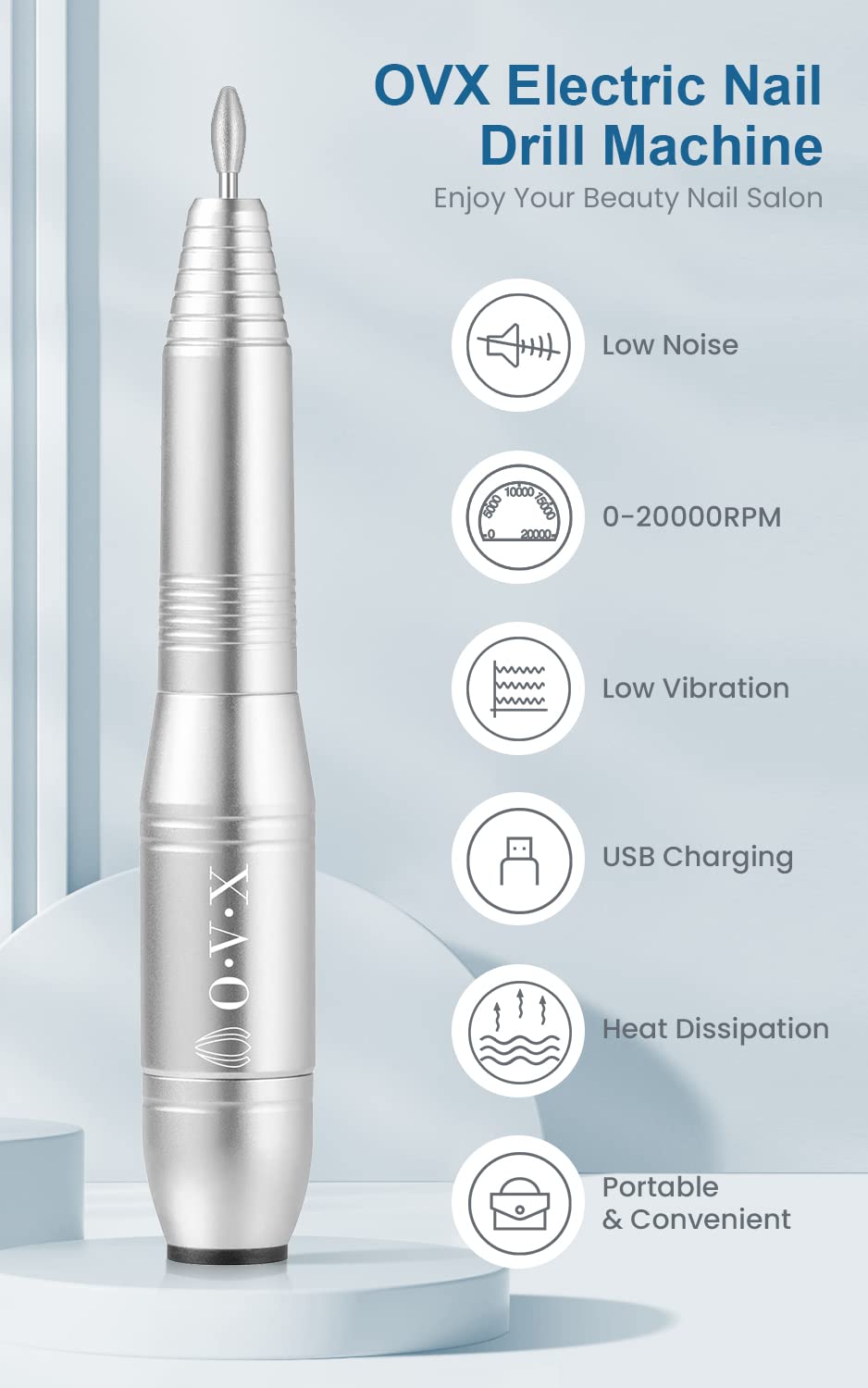 Portable Electric Nail Drill Machine, Professional 20000 RPM USB Manicure Pedicure Drills for Acrylic Nails Gel Polishing Shape Tools