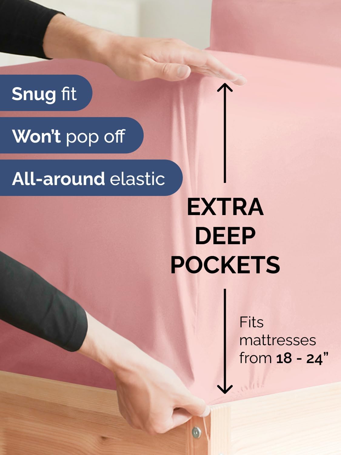 Skiennix Extra Deep Split King Sheet Set - 7 Piece Breathable Cooling Bedding - Soft Wrinkle-Free Baby Pink