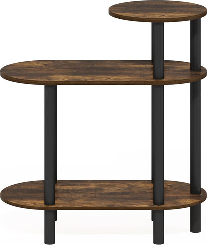 3-Tier Furinno Turn-N-Tube Side Table, Oval Sofa End Table with Open Shelf, Toolless Assembly Night Stand, Bedside