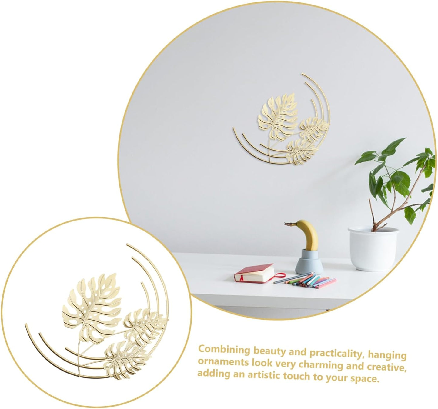 FUNOMOCYA Leaf Wall Hanging, Tropical Leaves Sculpture, Golden Palm Leaves Metal Wall Art Home Décor.