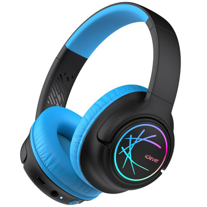 iClever Kids Bluetooth Headphones with LED Lights, BTH18 Safe Volume 74/85dBA, 43H Playtime, Bluetooth5.3 Kids Headphones Wireless Aux Cord for iPad Tablet Travel School, Black